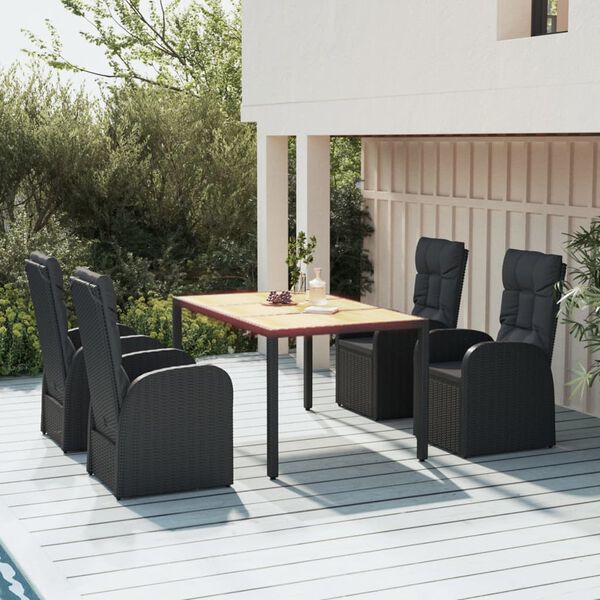 vidaXL Ensemble &agrave; manger de jardin coussins 5pcs Noir R&eacute;sine tress&eacute;e