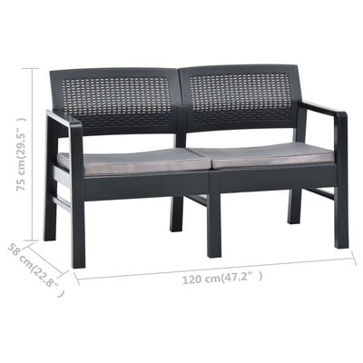 vidaXL Banc de jardin à 2 places coussins 120 cm Plastique Anthracite