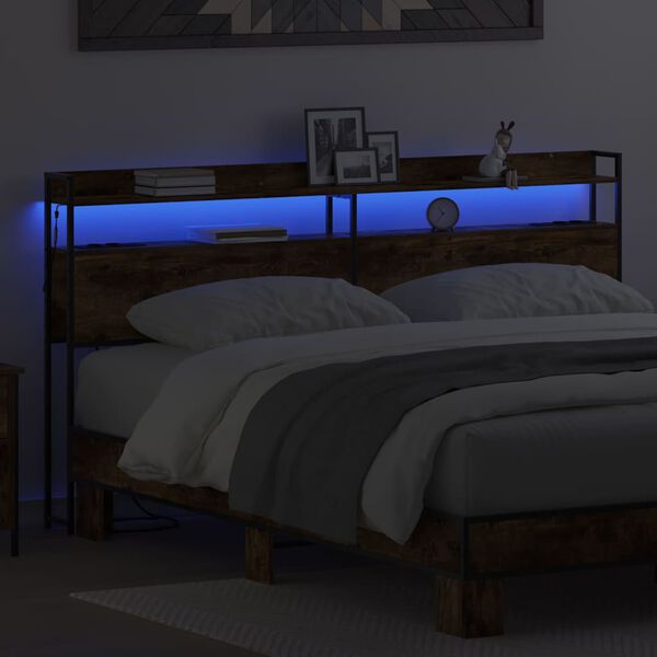 vidaXL T&ecirc;te de lit de rangement Ch&ecirc;ne fum&eacute; 180 cm Bois d'ing&eacute;nierie