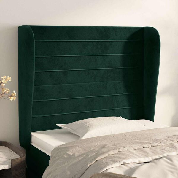 vidaXL T&ecirc;te de lit avec oreilles Vert fonc&eacute; 93x23x118/128 cm Velours