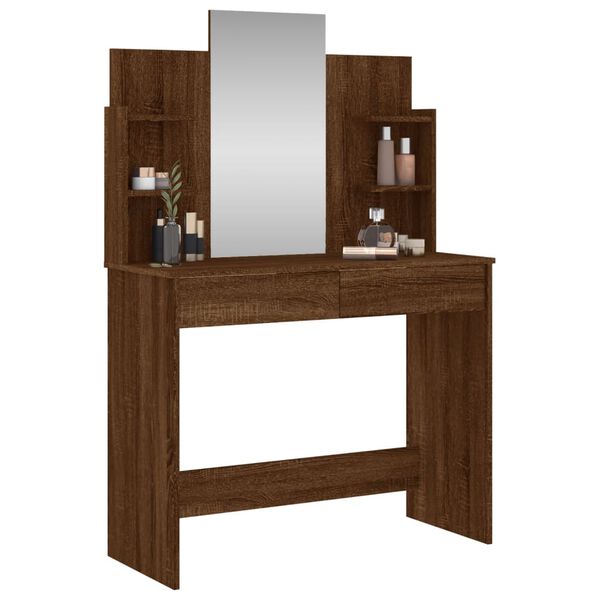 vidaXL Coiffeuse avec miroir chêne marron 96x39x142 cm