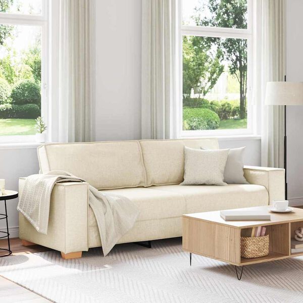 vidaXL Sofa 3 places Beige 220 cm Tissu en lin m&eacute;lang&eacute;