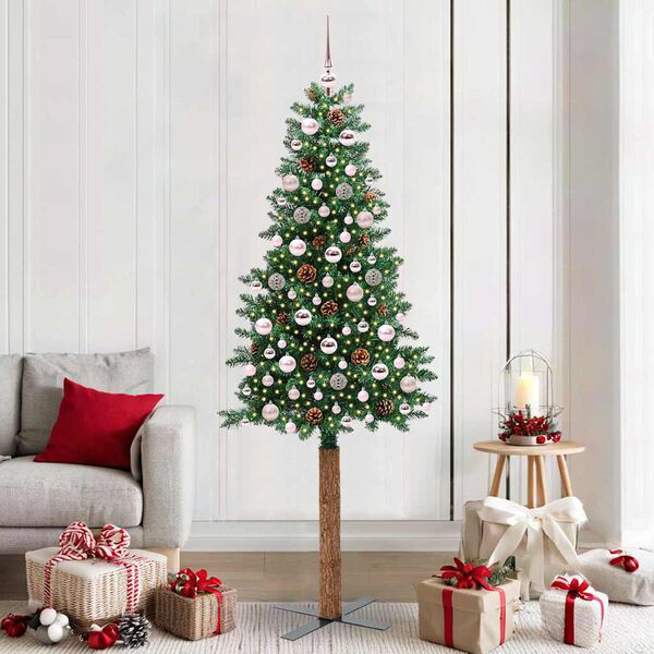 vidaXL Sapin de No&euml;l mince Vert 210 cm PVC et bois de pin massif