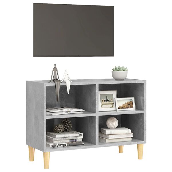vidaXL Meuble TV avec pieds en bois massif Gris béton 69,5x30x50 cm