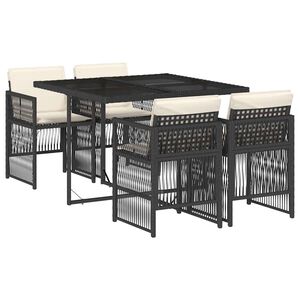 vidaXL Ensemble &agrave; manger de jardin coussins 5pcs Noir R&eacute;sine tress&eacute;e