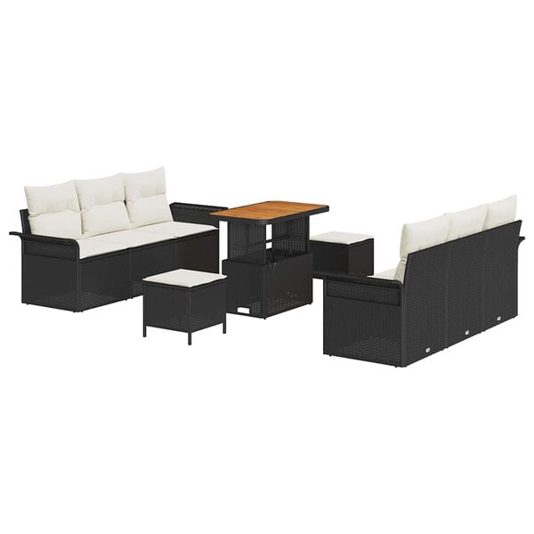 vidaXL Ensemble de canap&eacute; de jardin avec coussin 9 pcs Noir et Cr&egrave;me