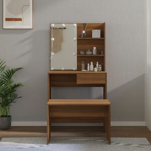 vidaXL Ensemble de coiffeuse avec LED Ch&ecirc;ne marron Bois d'ing&eacute;nierie