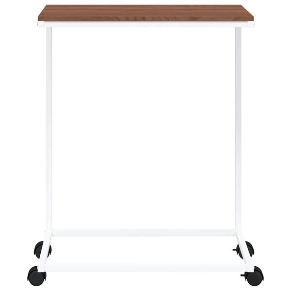 vidaXL Table d'appoint avec roues Blanc 55x35x70 cm Bois d'ing&eacute;nierie