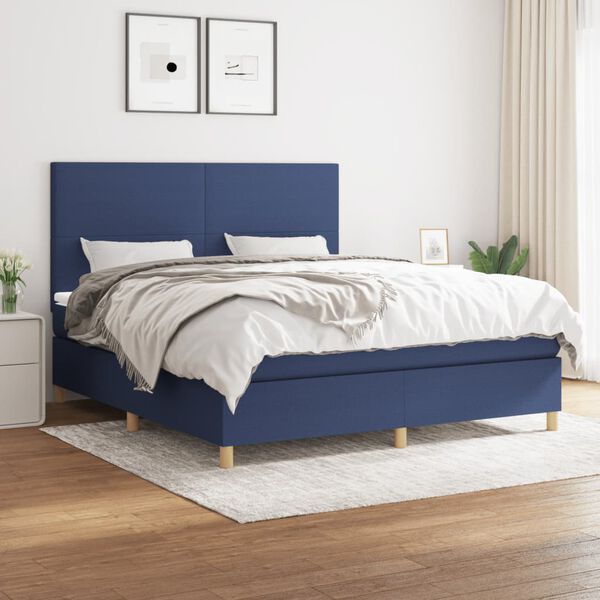 vidaXL Sommier &agrave; lattes de lit avec matelas Bleu 160x200 cm Tissu
