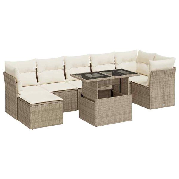 vidaXL Salon de jardin avec coussins 8 pcs beige r&eacute;sine tress&eacute;e