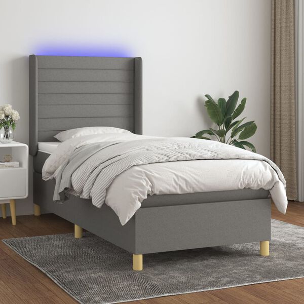 vidaXL Sommier &agrave; lattes de lit matelas LED Gris fonc&eacute; 100x200 cm Tissu