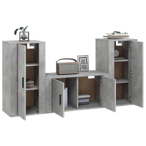 vidaXL Ensemble de meubles TV 3 pcs Gris b&eacute;ton Bois d'ing&eacute;nierie