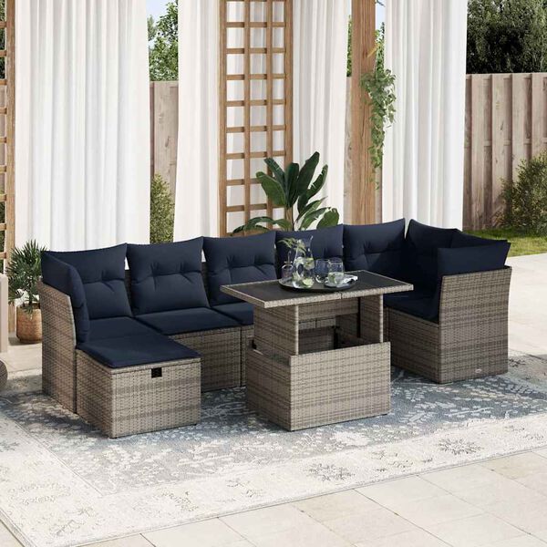 vidaXL Salon de jardin 8pcs avec coussins gris r&eacute;sine tress&eacute;e acacia
