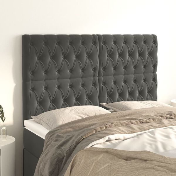 vidaXL T&ecirc;te de lit Gris fonc&eacute; 144 x 7 x 118/128 cm Velours