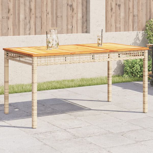 vidaXL Table de jardin beige 140x80x75 cm r&eacute;sine tress&eacute;e et acacia