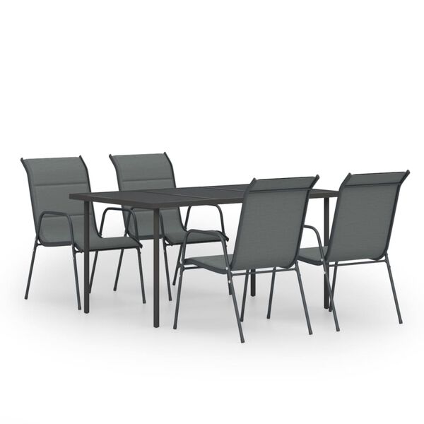 vidaXL Ensemble &agrave; manger d'ext&eacute;rieur 5 pcs Acier Noir