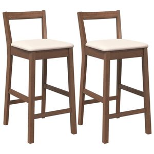 vidaXL Tabourets de bar avec coussins 2 pcs marron bois massif d'h&eacute;v&eacute;a