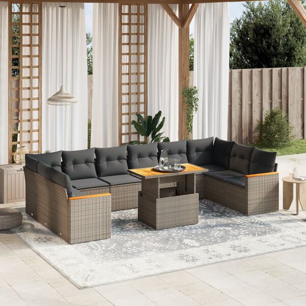 vidaXL Salon de jardin 11 pcs avec coussins gris r&eacute;sine tress&eacute;e