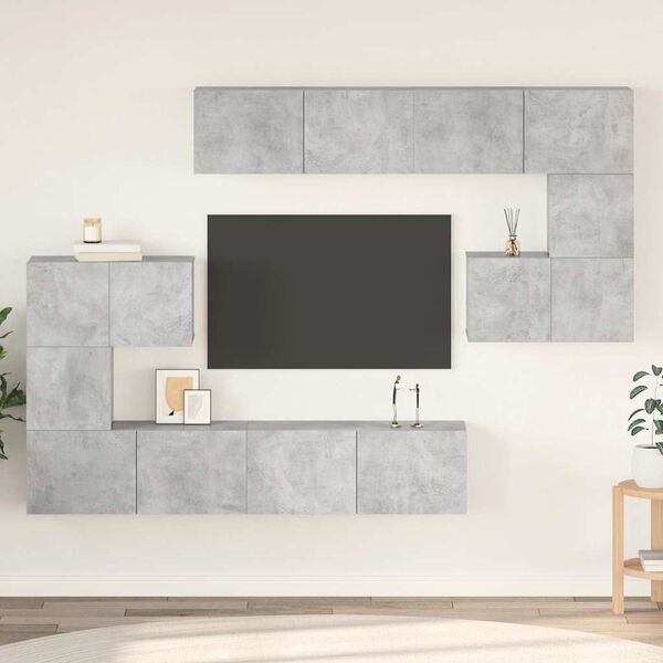 vidaXL Ensemble de meubles TV 8 pcs Gris b&eacute;ton Bois d'ing&eacute;nierie