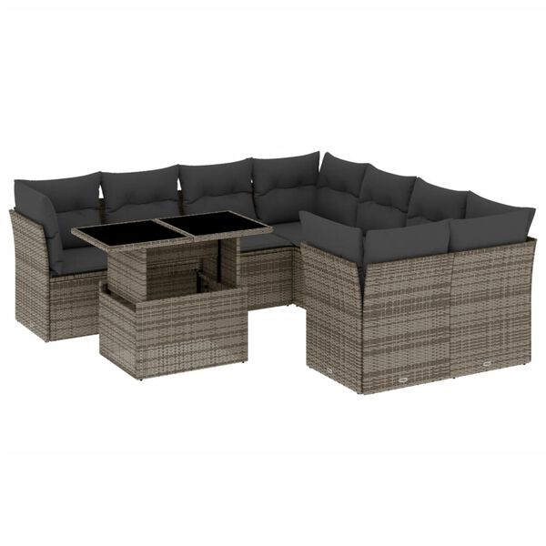 vidaXL Salon de jardin 9 pcs avec coussins gris r&eacute;sine tress&eacute;e