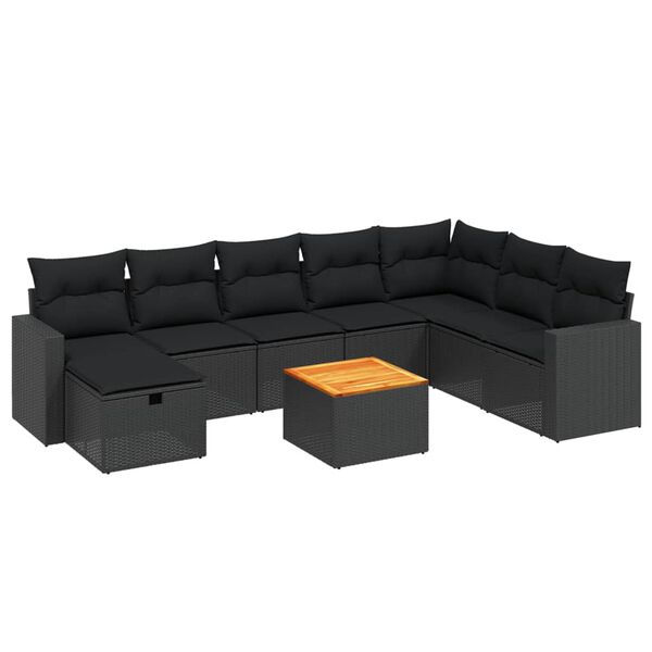 vidaXL Salon de jardin 9 pcs avec coussins noir r&eacute;sine tress&eacute;e