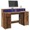 vidaXL Bureau avec lumi&egrave;res LED vieux bois bois d'ing&eacute;nierie