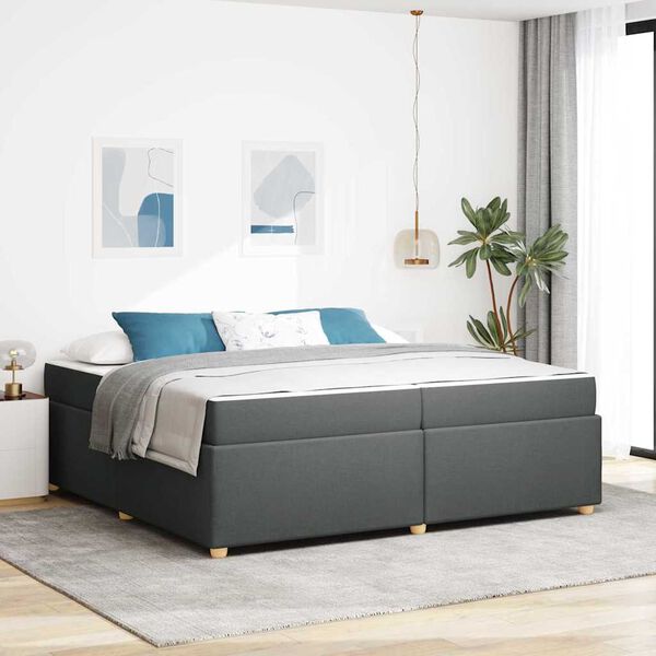 vidaXL Cadre de lit avec matelas Gris fonc&eacute; 200 x 200 cm tissu