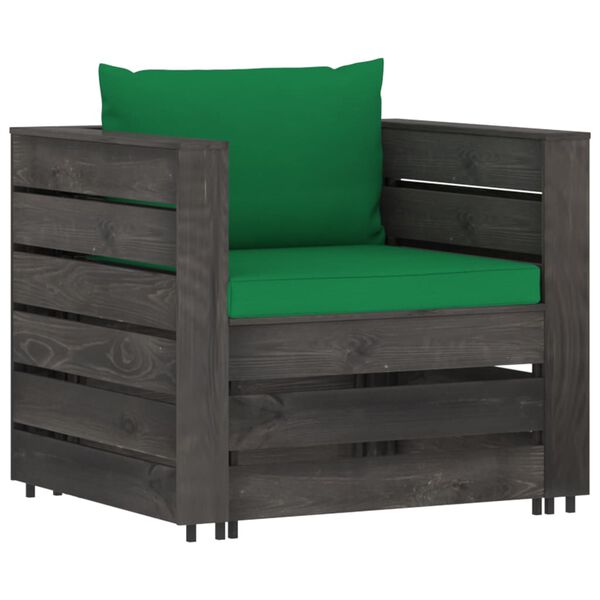 vidaXL Salon de jardin 7 pcs avec coussins Bois impr&eacute;gn&eacute; de gris