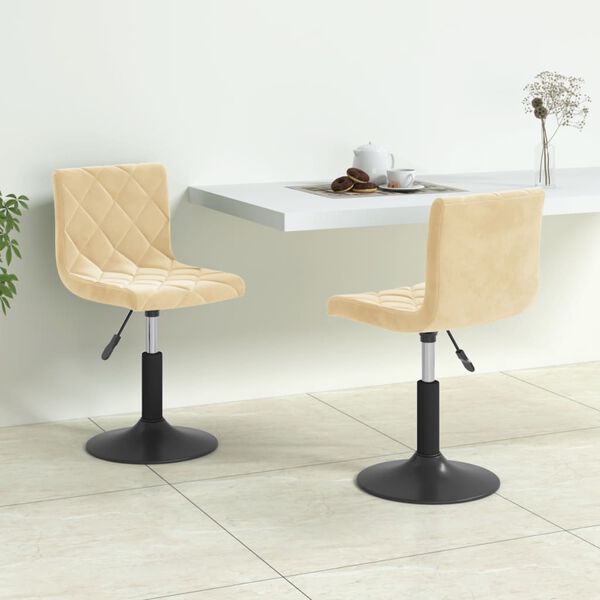 vidaXL Chaises pivotantes &agrave; manger lot de 2 cr&egrave;me velours