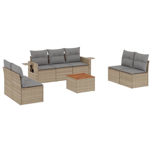 vidaXL Salon de jardin avec coussins 8 pcs beige r&eacute;sine tress&eacute;e