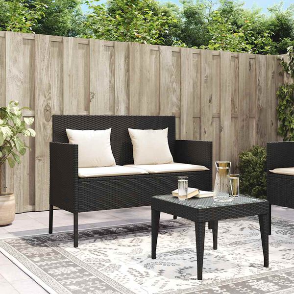 vidaXL Banc de jardin avec coussins noir résine tressée