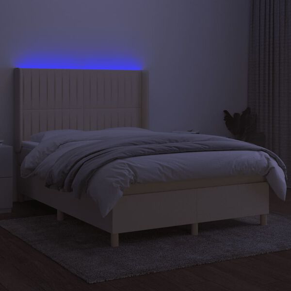 vidaXL Sommier &agrave; lattes de lit matelas et LED Cr&egrave;me 140x200 cm Tissu