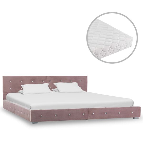 vidaXL Lit avec matelas Rose Velours 180x200 cm