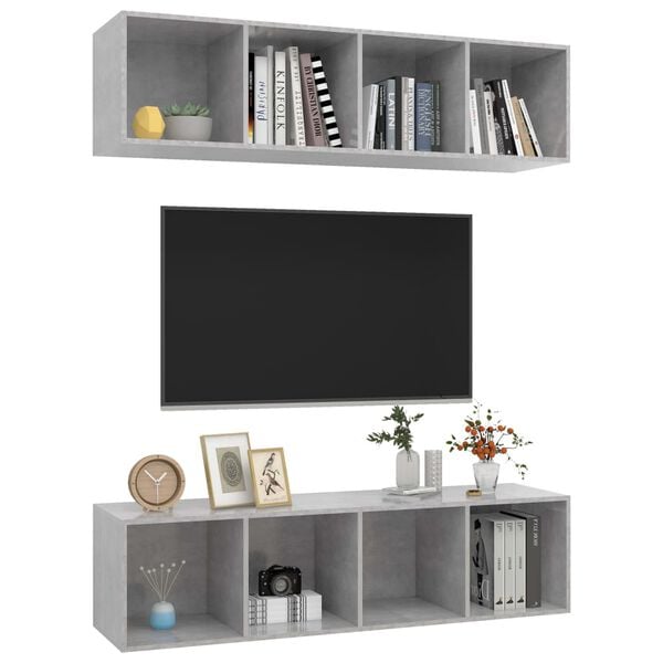 vidaXL Meubles TV muraux 2 pcs Gris b&eacute;ton Bois d'ing&eacute;nierie