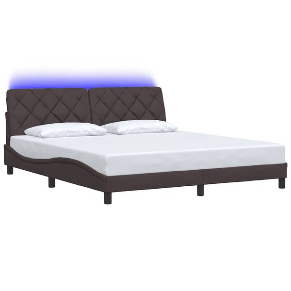 vidaXL Cadre de lit avec LED sans matelas marron fonc&eacute; 180x200cm tissu
