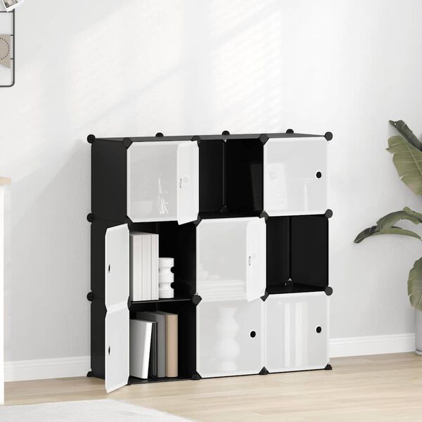 vidaXL Cubes de rangement 9 pcs avec portes noir PP