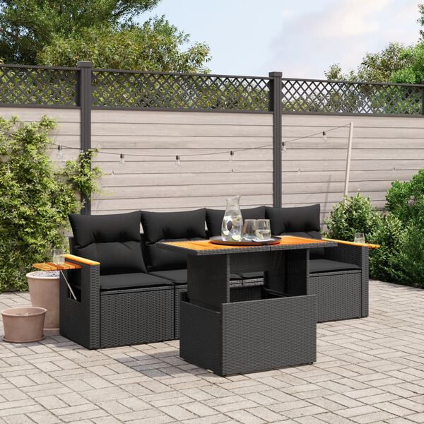 vidaXL Salon de jardin 5 pcs avec coussins noir r&eacute;sine tress&eacute;e