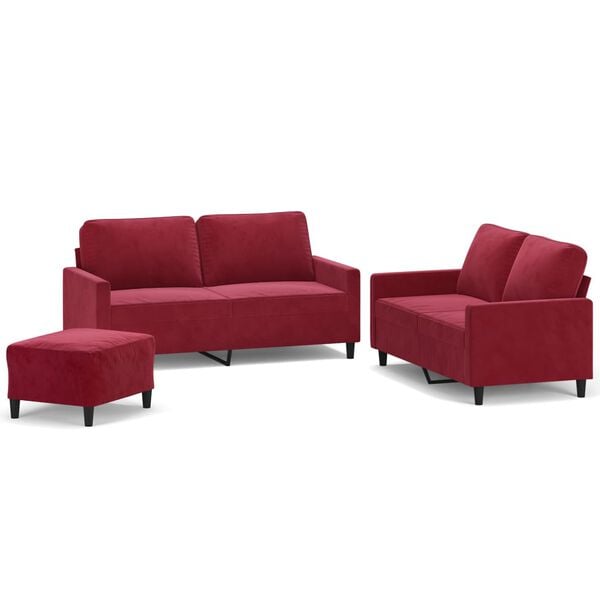 vidaXL Ensemble de canap&eacute;s 3 pcs avec coussins Rouge bordeaux Velours