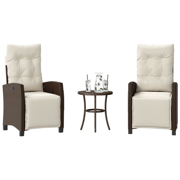 vidaXL Ensemble de bistro 3 pcs avec coussins marron r&eacute;sine tress&eacute;e