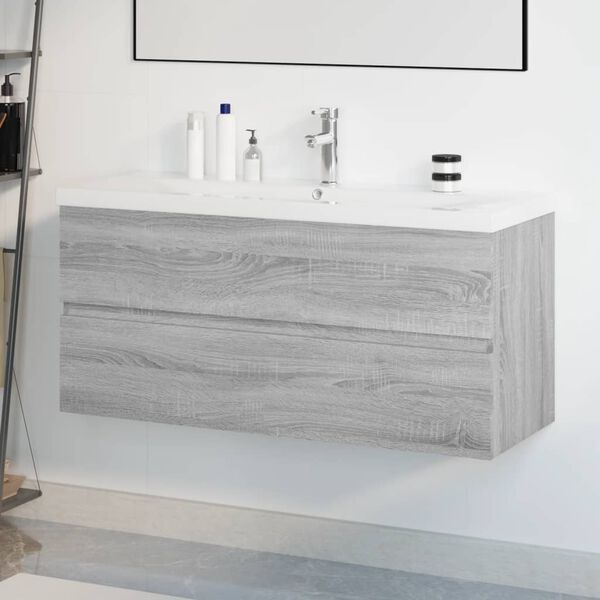 vidaXL Meuble lavabo avec bassin int&eacute;gr&eacute; Sonoma gris Bois d'ing&eacute;nierie