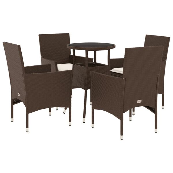 vidaXL Ensemble &agrave; manger de jardin et coussins 5pcs marron rotin verre