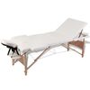 vidaXL Table de massage pliable Blanc cr&egrave;me 3 zones avec cadre en bois