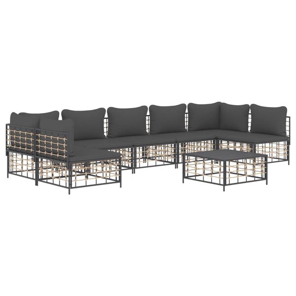 vidaXL Salon de jardin 8 pcs avec coussins anthracite résine tressée