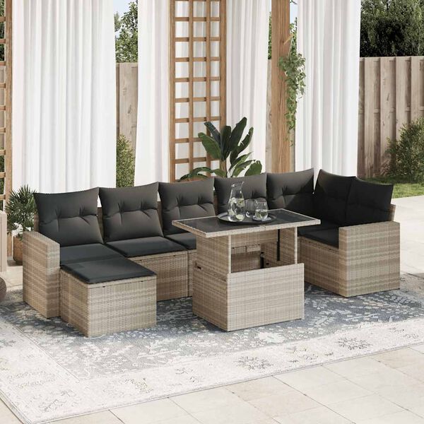 vidaXL Salon de jardin 8 pcs avec coussins gris clair r&eacute;sine tress&eacute;e