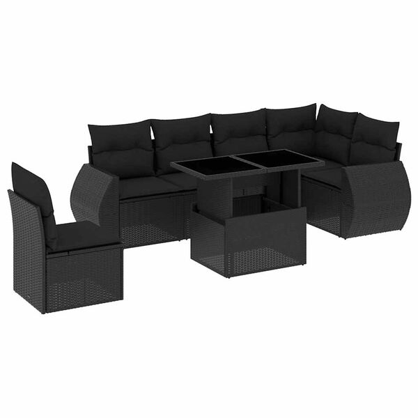 vidaXL Salon de jardin 7 pcs avec coussins noir r&eacute;sine tress&eacute;e