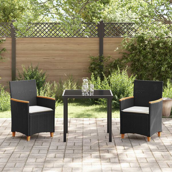 vidaXL Ensemble de salle à manger pour jardin 3 pcs Noir polyrotin