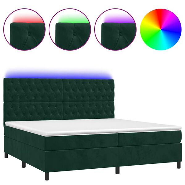 vidaXL Sommier &agrave; lattes de lit matelas et LED Vert fonc&eacute; 200x200 cm