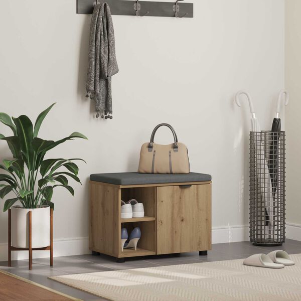 vidaXL Banc d'entr&eacute;e avec coussin Uni Ch&ecirc;ne artisanal 60 x 38 x 46 cm