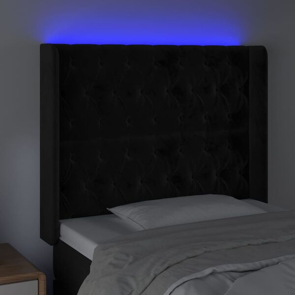 vidaXL T&ecirc;te de lit &agrave; LED Noir 93x16x118/128 cm Velours