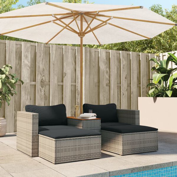 vidaXL Salon de jardin 5 pcs avec coussins gris r&eacute;sine tress&eacute;e acacia